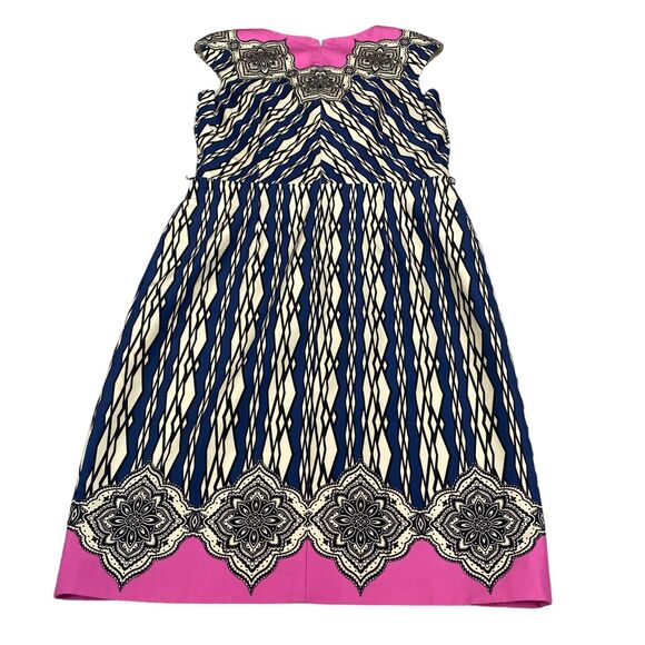 David Meister Sheath Dress Women's Size 12 Multi Geometric Cap Sleeve Back Zip - Picture 16 of 16